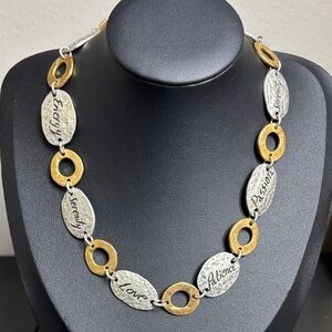Two Tone Hammered Chain Link Motivational Sayings Patience Love Necklace